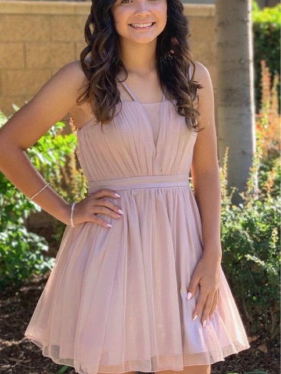 City Studio Dresses & Skirts - City Studio Blush Pink Tulle Pleated Strap Mini Dress